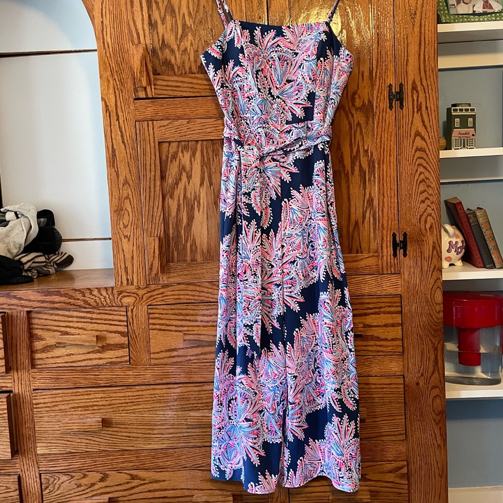 Lilly Pulitzer Sandra Jumpsuit Oyster Bay Blue and pink, Size 4. Worn once